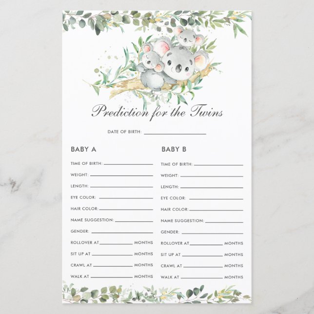 Lámina Predicción de vegetación para bebés de Koalas para (Anverso)