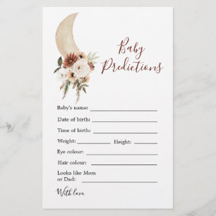 Lámina Predicción del bebé de Boho Beige Moon Baby Shower