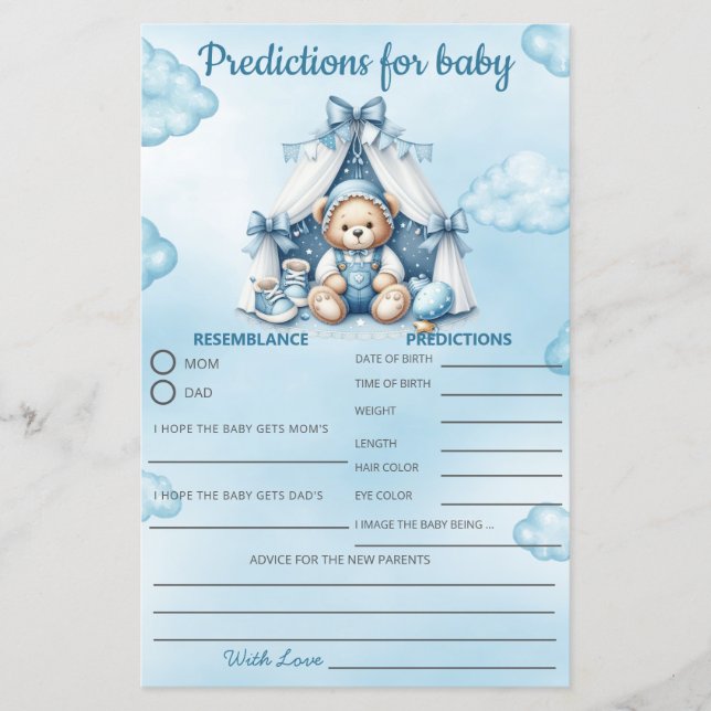 Lámina Predicción del juego de baby shower del osito de p (Anverso)