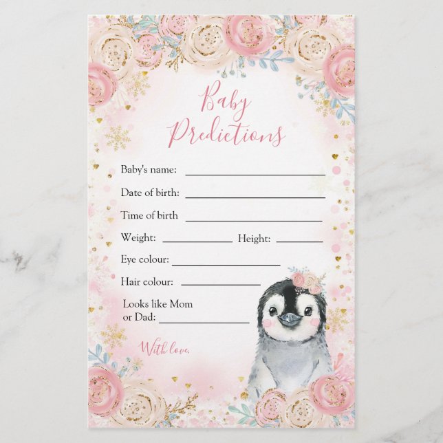 Lámina Predicciones de bebé con copo de nieve en el chica (Anverso)