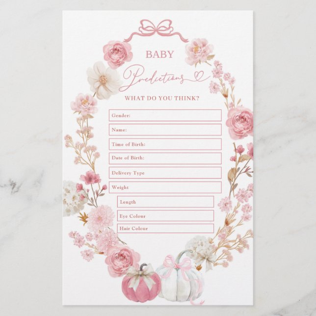 Lámina Predicciones de bebé de calabaza blanca y rosa (Anverso)