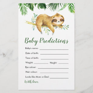 Lámina Predicciones de bebé de niño tropical Sloth Baby S
