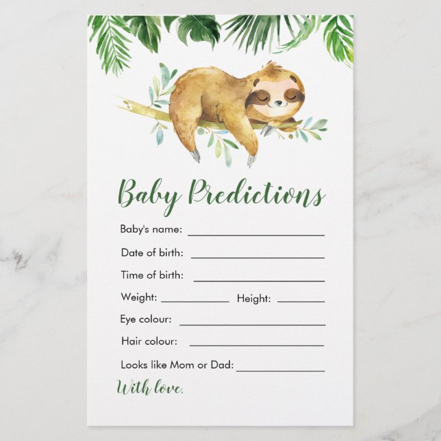 Lámina Predicciones de bebé de niño tropical Sloth Baby S (Anverso)