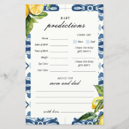 Lámina Predicciones de bebé Juego de Baby Shower Limón Po