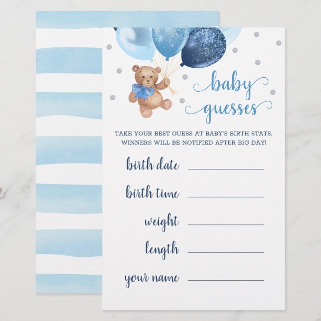 Lámina Predicciones de bebe para el oso Baby Shower Teddy (Anverso / Reverso)