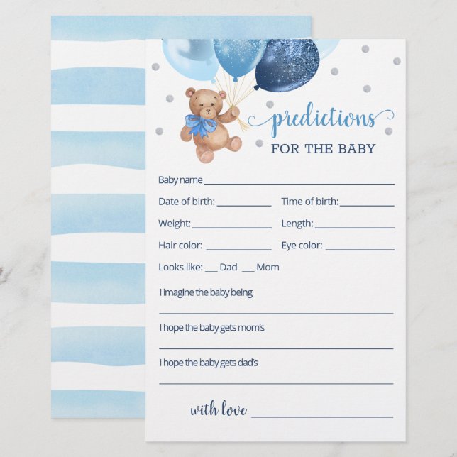 Lámina Predicciones de bebés para el oso de peluche Baby  (Anverso / Reverso)