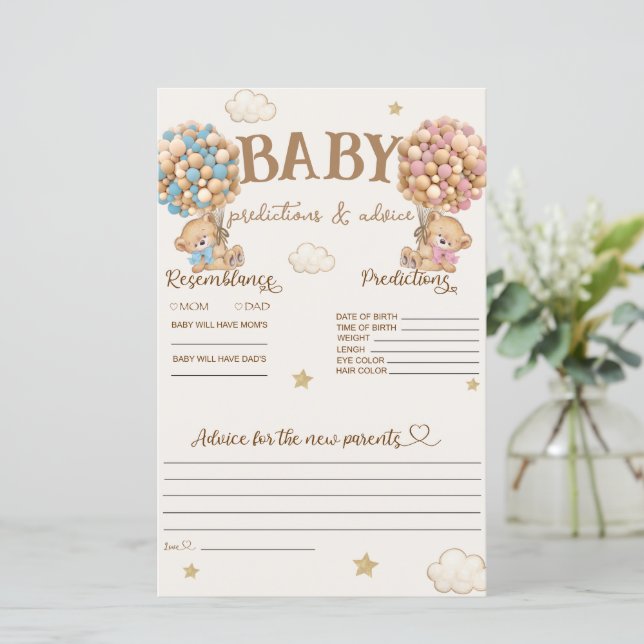 Lámina predicciones de bebés y globos de oso de juegos de (Anverso de pie)