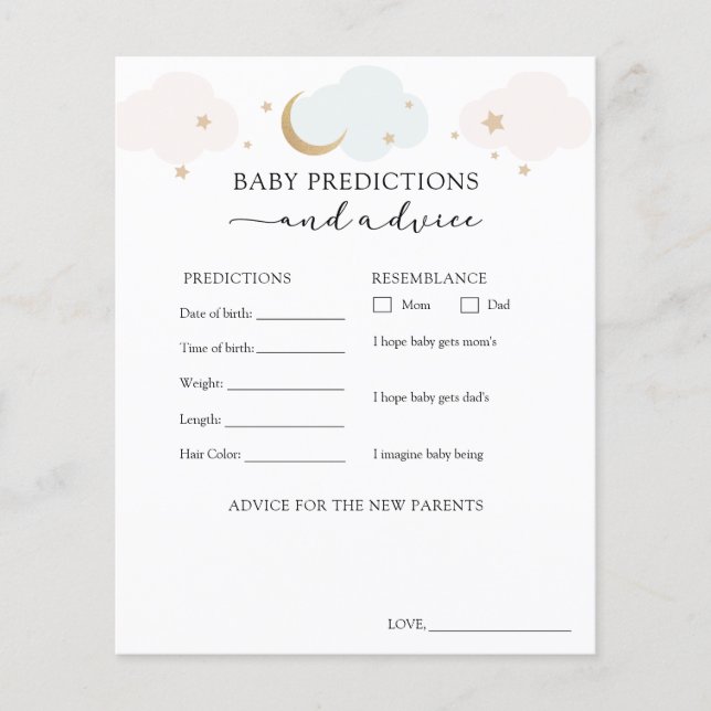 Lámina Predicciones de consejo para bebés rosa azul lunar (Anverso)