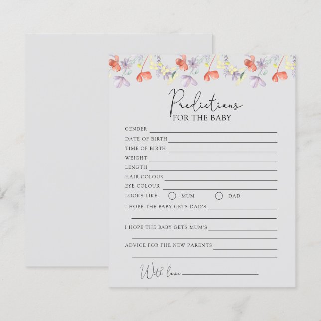 Lámina Predicciones de flores silvestres para bebé (Anverso / Reverso)