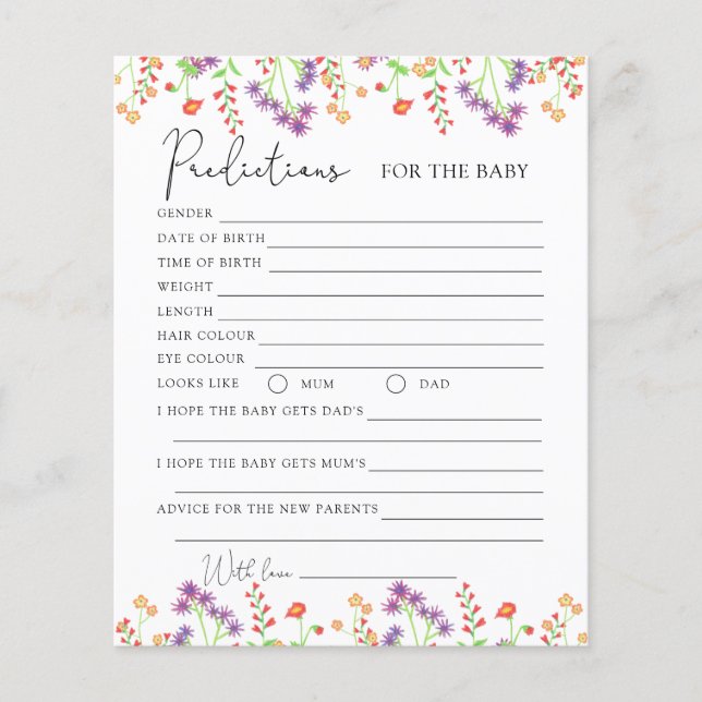 Lámina Predicciones de flores silvestres para el bebé (Anverso)