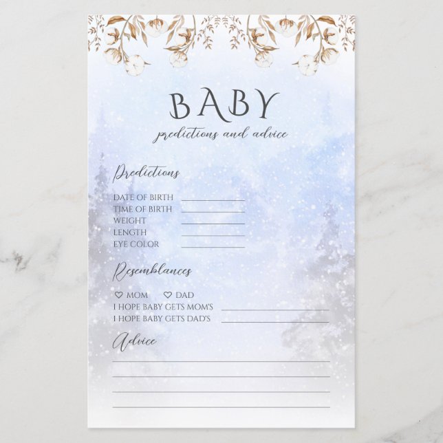 Lámina Predicciones De Invierno Y Consejos Baby Shower (Anverso)
