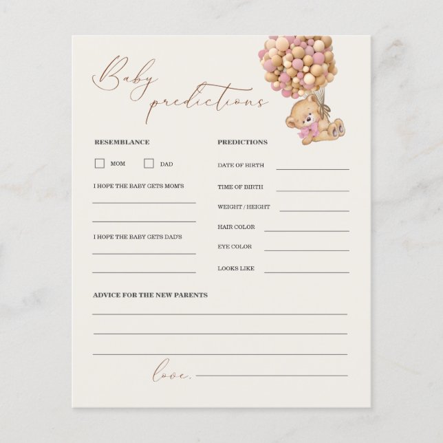 Lámina Predicciones de osito de peluche y juego Baby Show (Anverso)