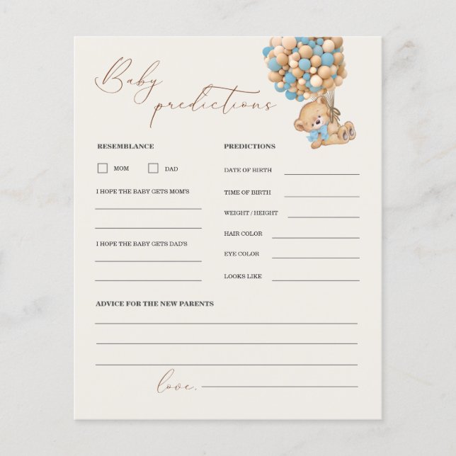 Lámina Predicciones de osito de peluche y juego Baby Show (Anverso)