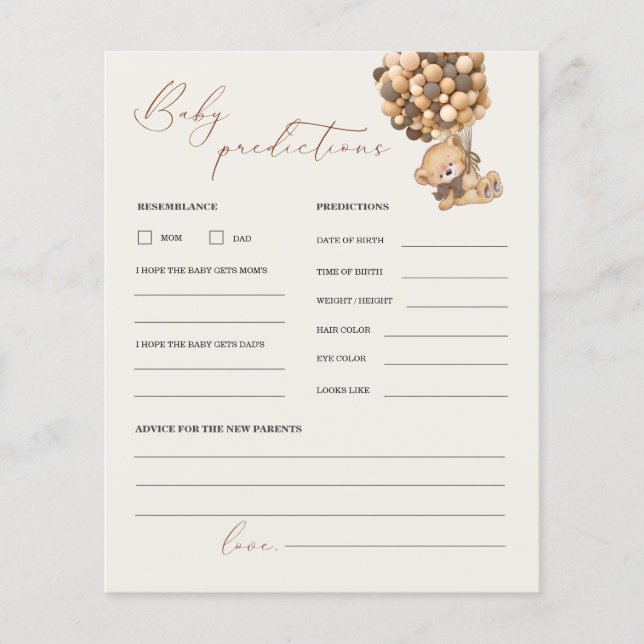 Lámina Predicciones de osito de peluche y juego Baby Show (Anverso)