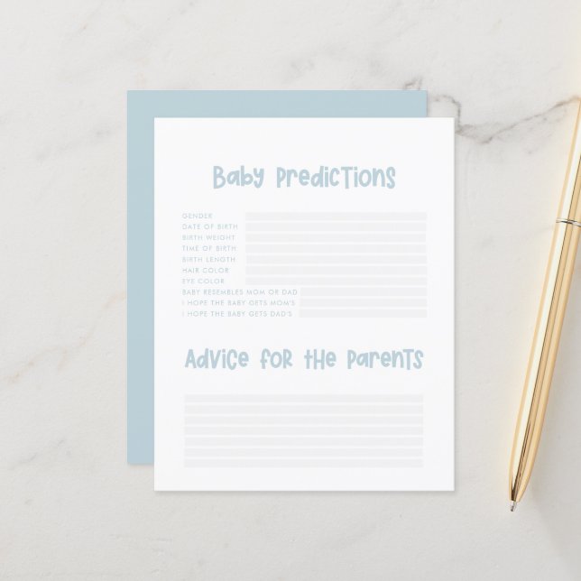 Lámina Predicciones del fiesta de la ducha bebé juego azu (Anverso/Reverso In Situ)