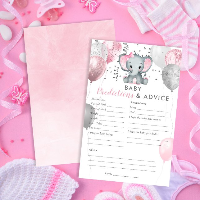 Lámina Predicciones para bebés Chica Juego de ducha elefa (Baby Predictions Girl Elephant Shower Game)