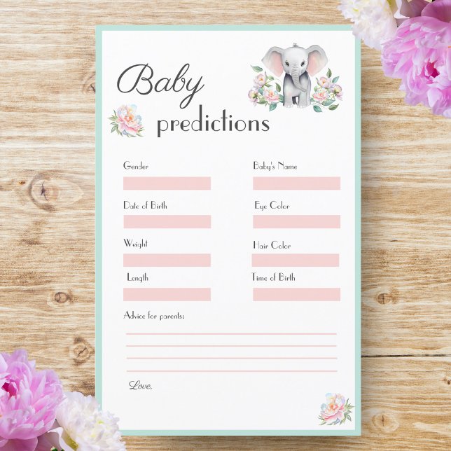 Lámina Predicciones para bebés de elefantes y globos (Baby Elephant, Peonies & Balloons: Predicting joy, love, and laughter ahead.)