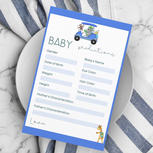 Lámina Predicciones para bebés Elefante y Ducha de Golf d (Great Baby Prediction game designed with the golfing Elephant, Monkey and Giraffe. )