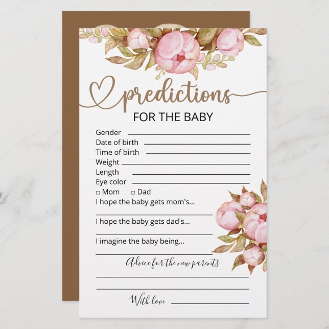 Lámina Predicciones para bebés | Juego Baby Shower (Anverso / Reverso)