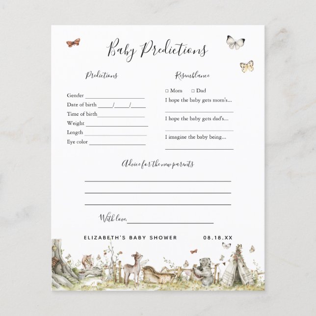 Lámina Predicciones para bebés | Juego Baby Shower (Anverso)
