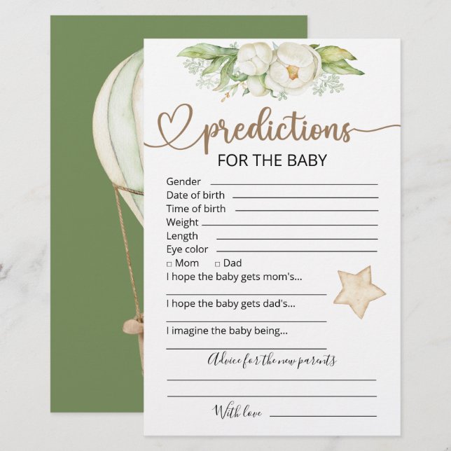 Lámina Predicciones para bebés | Juego Baby Shower (Anverso / Reverso)