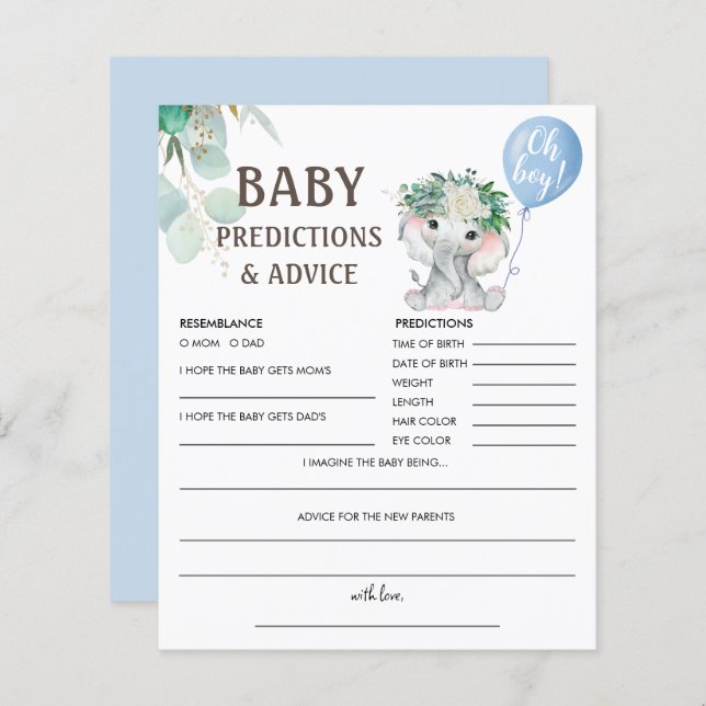 Lámina Predicciones para bebés | Juego de globos elefante (Anverso / Reverso)