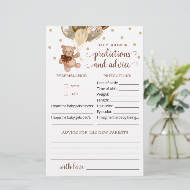 Lámina Predicciones para bebés y consejos de Teddy Bear B (Anverso de pie)