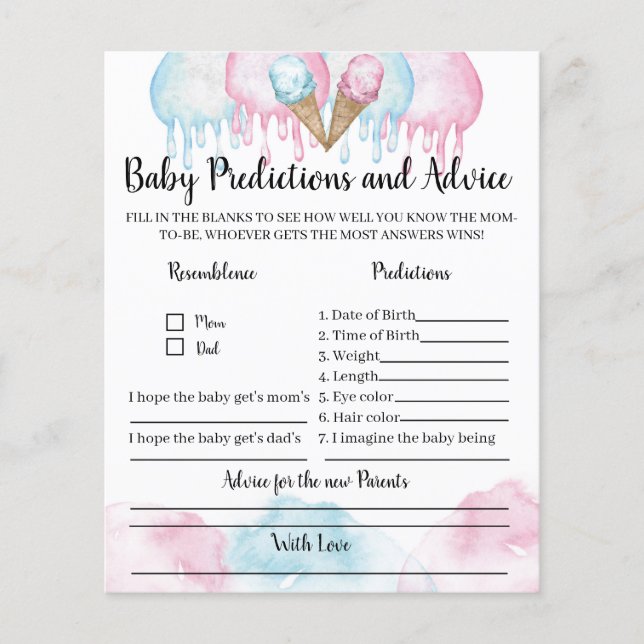 Lámina Predicciones para bebés y consejos sobre el juego  (Anverso)