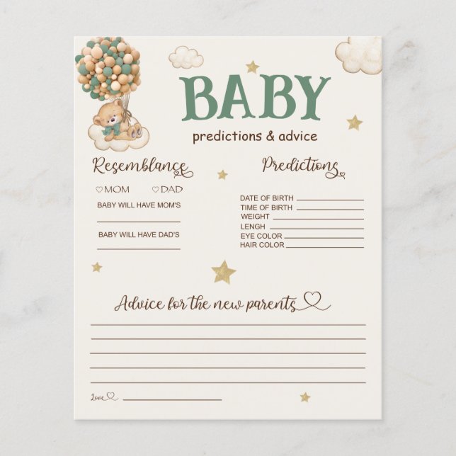 Lámina Predicciones para bebés y globos de oso de consejo (Anverso)