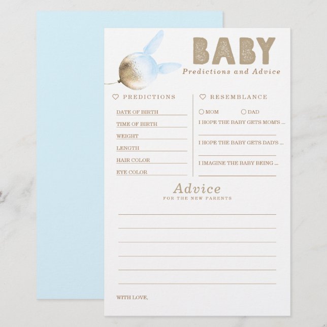 Lámina Predicciones para bebés y juego Baby Shower de con (Anverso / Reverso)