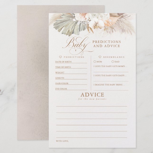 Lámina Predicciones para bebés y juego Baby Shower de con (Anverso / Reverso)