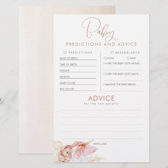 Lámina Predicciones para bebés y juego Baby Shower de con (Anverso / Reverso)