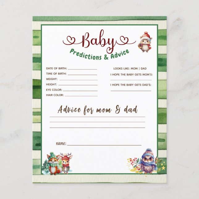 Lámina Predicciones para bebés y juego Baby Shower de con (Anverso)