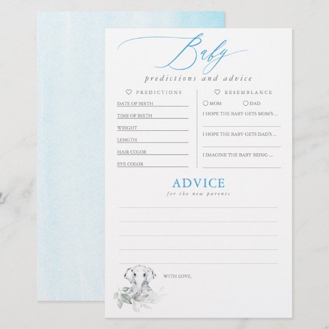 Lámina Predicciones para bebés y juego Baby Shower de con (Anverso / Reverso)