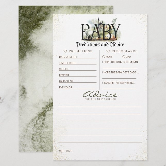 Lámina Predicciones para bebés y juego Baby Shower de con (Anverso / Reverso)