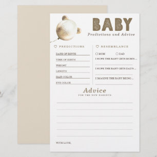 Lámina Predicciones para bebés y juego Baby Shower de con