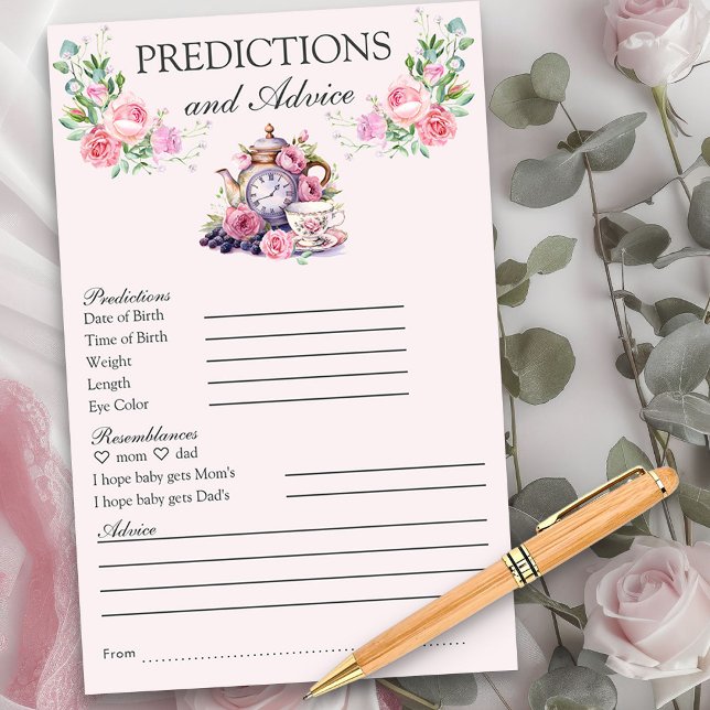 Lámina Predicciones para el bebé y consejos para la olla  (Predictions and Advice activity sheets from my Vintage Tea Party Baby Shower Collection)