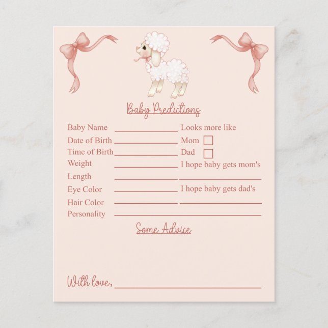 Lámina Predicciones Y Consejos De Baby Shower De Cordero  (Anverso)
