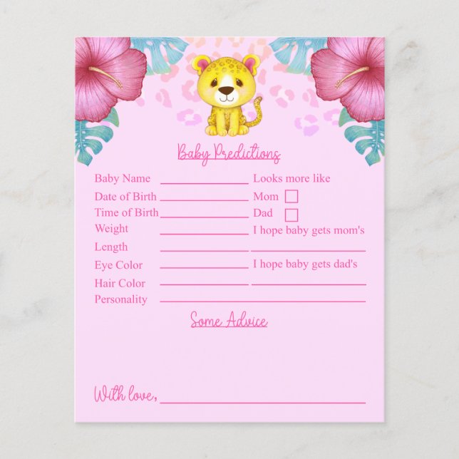 Lámina Predicciones Y Consejos De Baby Shower De Leopardo (Anverso)