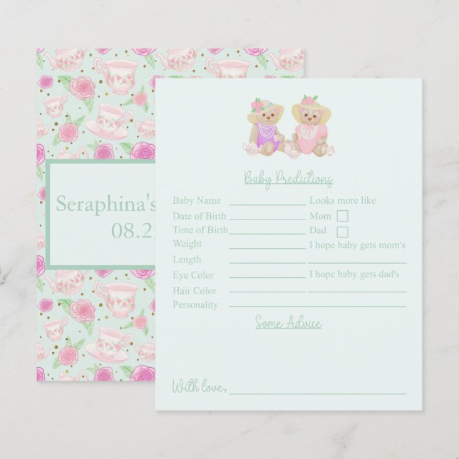 Lámina Predicciones Y Consejos De Baby Shower De Mint Tea (Anverso / Reverso)