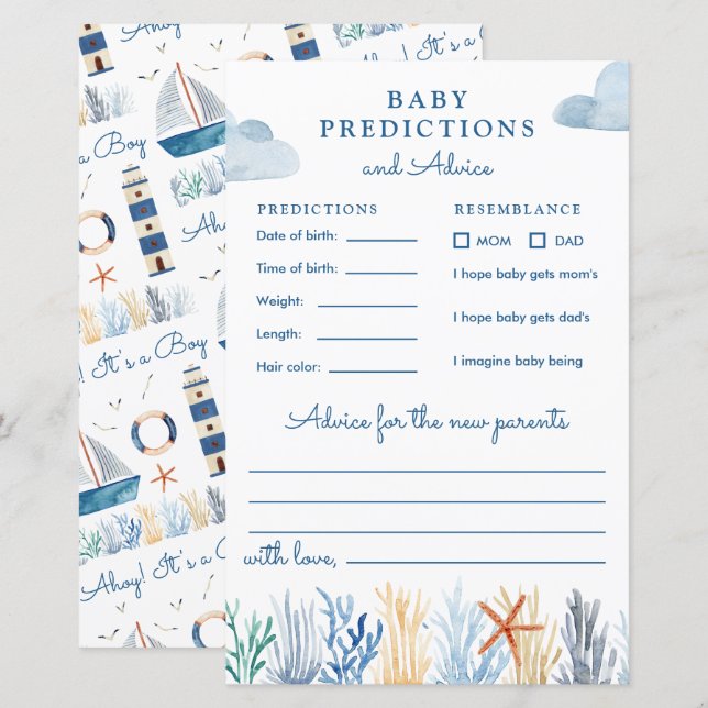Lámina Predicciones y consejos de Baby Shower náuticos (Anverso / Reverso)
