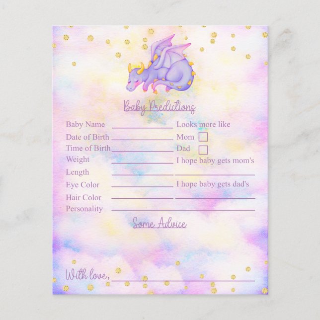 Lámina Predicciones Y Consejos De Baby Shower Purple Drag (Anverso)