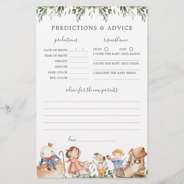 Lámina Predicciones y consejos de Baby Shower sobre rimas (Anverso)