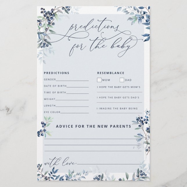 Lámina Predicciones y consejos de Blueberry Baby Shower (Anverso)