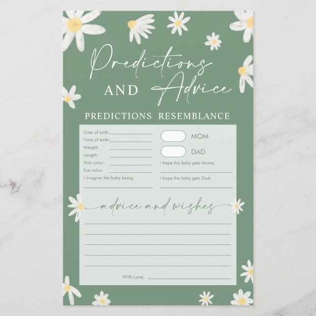 Lámina Predicciones y consejos de Daisy Baby Shower (Anverso)