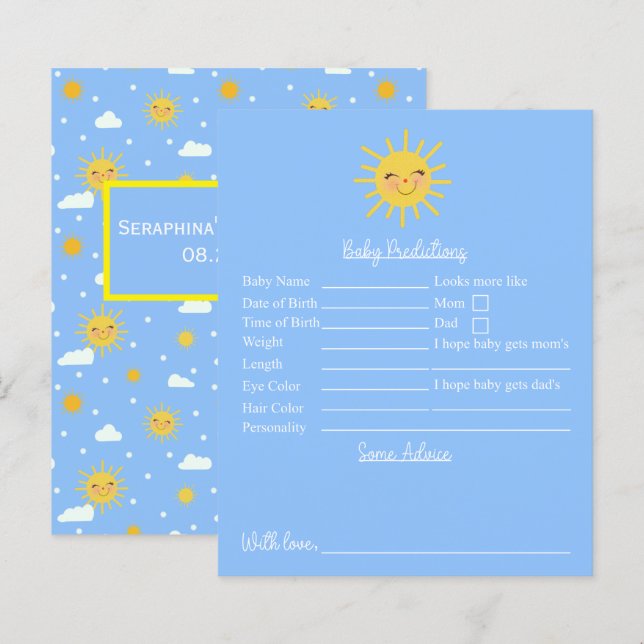Lámina Predicciones Y Consejos De La Baby Shower Para El  (Anverso / Reverso)