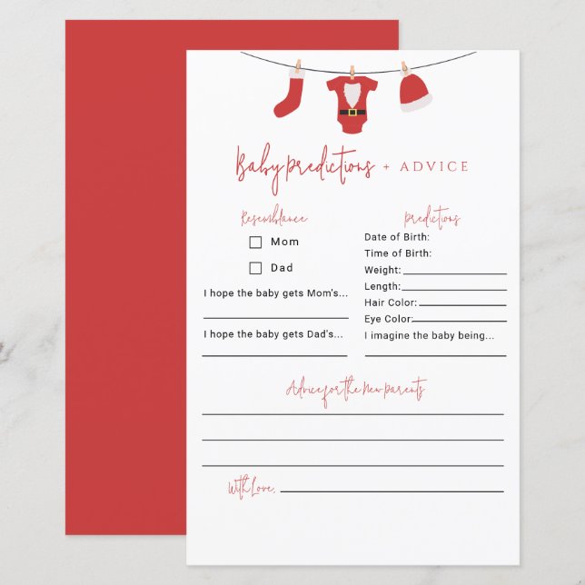 Lámina Predicciones y consejos de Santa Bebé Baby Shower (Anverso / Reverso)