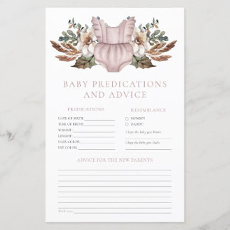 Lámina Predicciones y Consejos Juego de Baby Shower Boho 