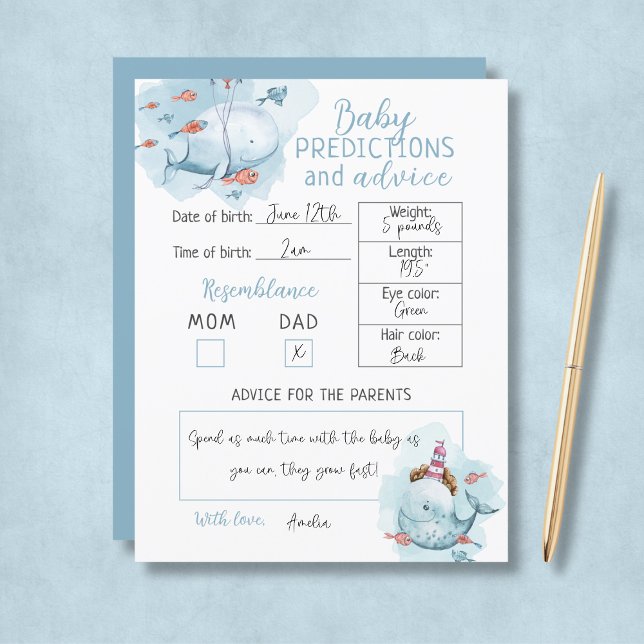 Lámina Predicciones y consejos para bebés de Baby Shower  (Budget Whale Baby Shower Baby Predictions & Advice
)