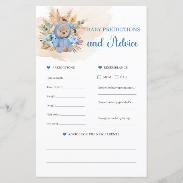 Lámina Predicciones y consejos para bebés de ositos de pe (Anverso)